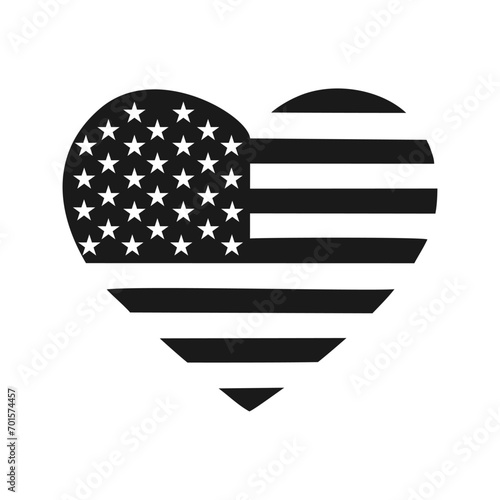 heart shaped American flag isolated on transparent