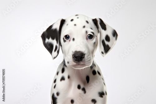 Obedient Dalmatian puppy  purebred  playful. Staring backview  isolated studio shot. AI Generative analysis  intelligence.