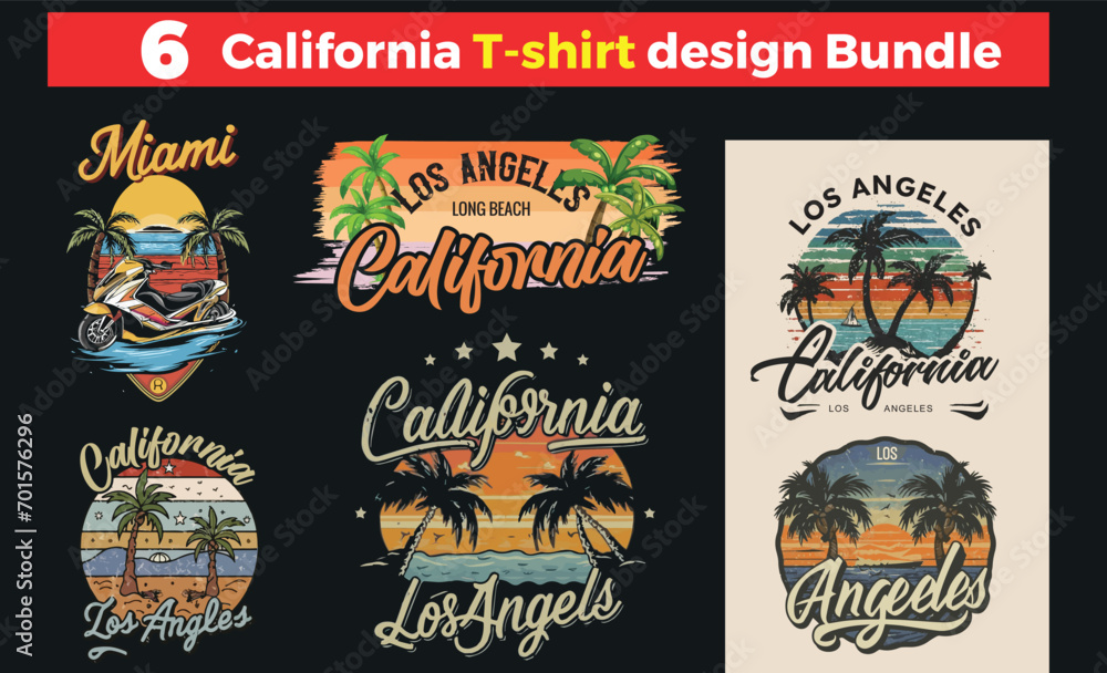 California Typography t shirt design bundle