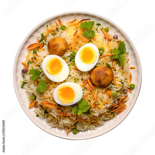 plate of Hyderabadi Biryani with egg isolated on transparent background Remove png, Clipping Path, pen tool