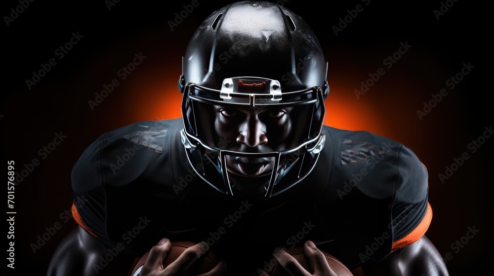 American athlete of football sportsman on black background. AI generated image