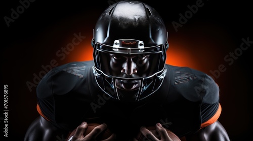 American athlete of football sportsman on black background. AI generated image