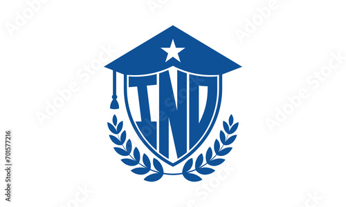 INO three letter iconic academic logo design vector template. monogram, abstract, school, college, university, graduation cap symbol logo, shield, model, institute, educational, coaching canter, tech photo