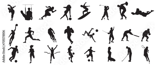 Silhouette of various sport person. Bundle of different athlete silhouette . 
