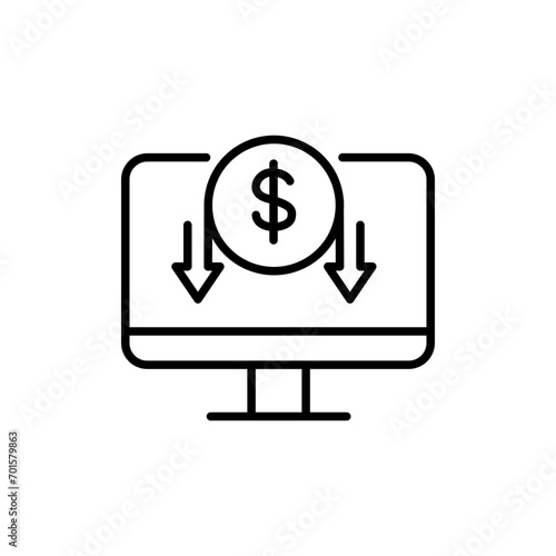 Decrease dollar outline icons, minimalist vector illustration ,simple transparent graphic element .Isolated on white background