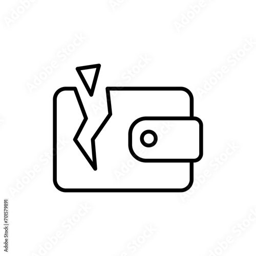 Broken wallet outline icons, minimalist vector illustration ,simple transparent graphic element .Isolated on white background
