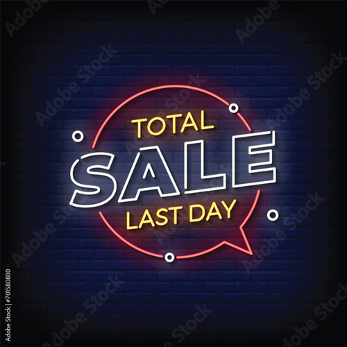 Neon Sign total sale with brick wall background vector