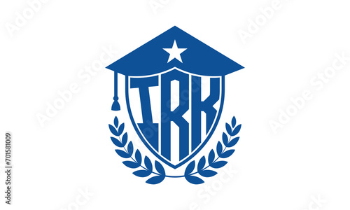 IRK three letter iconic academic logo design vector template. monogram, abstract, school, college, university, graduation cap symbol logo, shield, model, institute, educational, coaching canter, tech