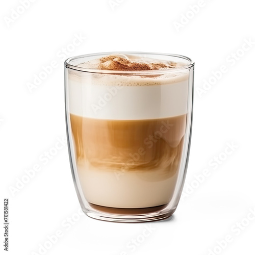 Coffee and cream mixing in a clear glass on isolate transparency background, PNG