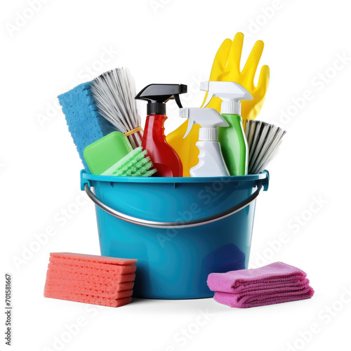 3d realistic vector household cleaning products and accessories collection of kitchen and house cleaning utensils and bottles with plastic bucket and gloves