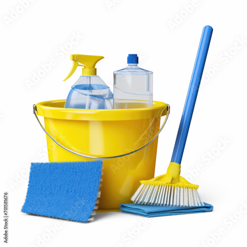 House Cleaning Equipment and Supplies in Bucket - Isolated 