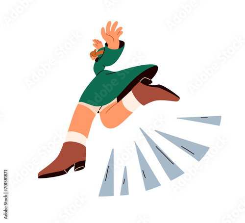 Overcoming obstacles, dangers. Jumping over problems, dangerous risks. Psychology concept. Passing life challenges, problems, adversities. Flat vector illustration isolated on white background