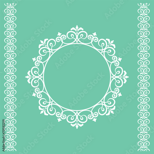 Decorative frame Elegant vector element for design in Eastern style, place for text. Floral green and white border. Lace illustration for invitations and greeting cards