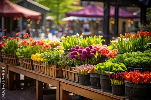 Colorful spring flowers for sale at an outdoor market © AdriFerrer
