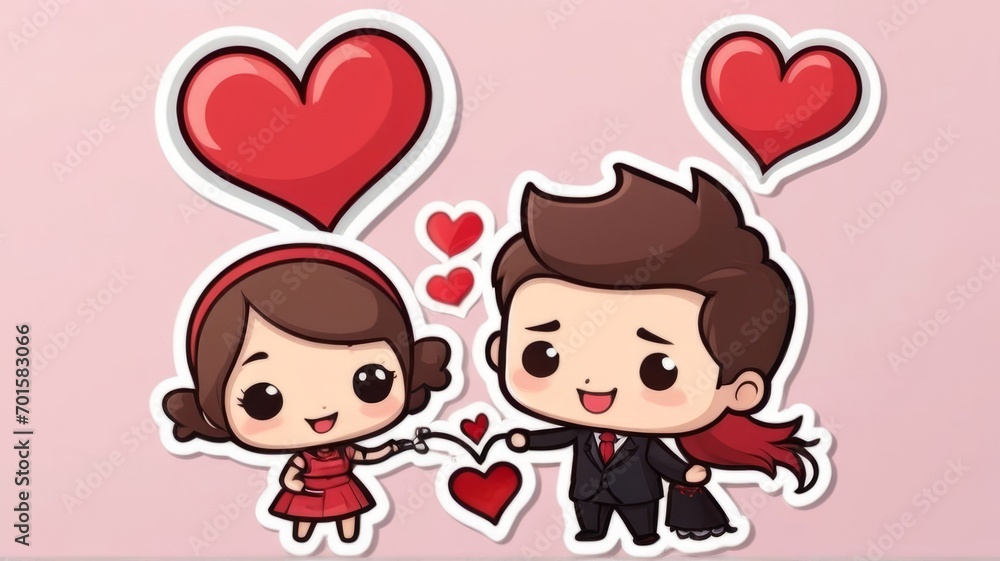 Cute cartoon couple Valentine's day sticker Cute cartoon couple Valentine's day sticker