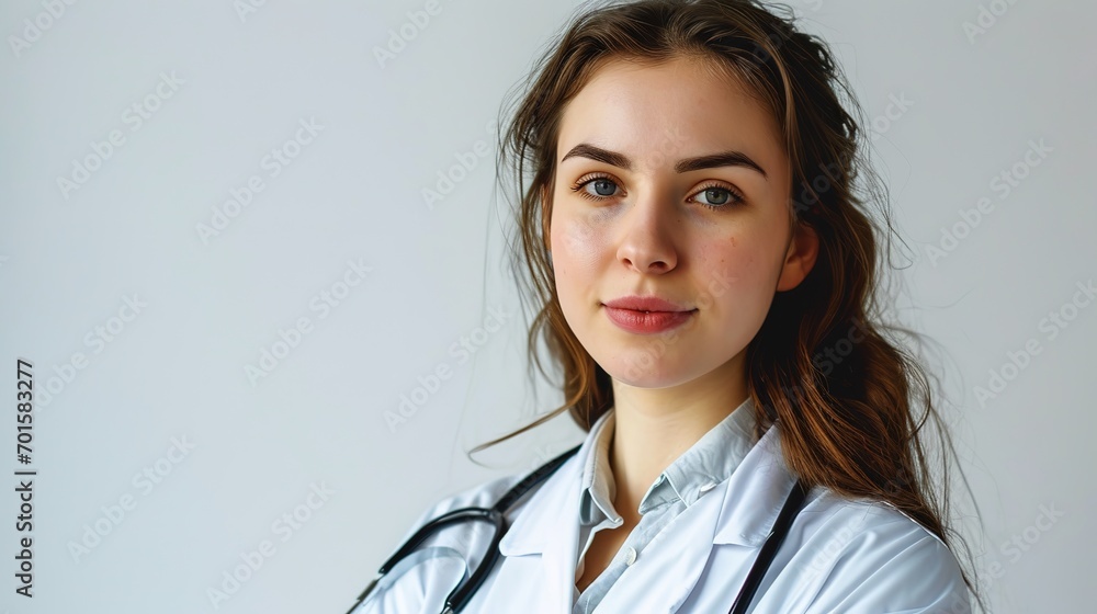 portrait of a female doctor against a white background portrait of a female doctor against a white background