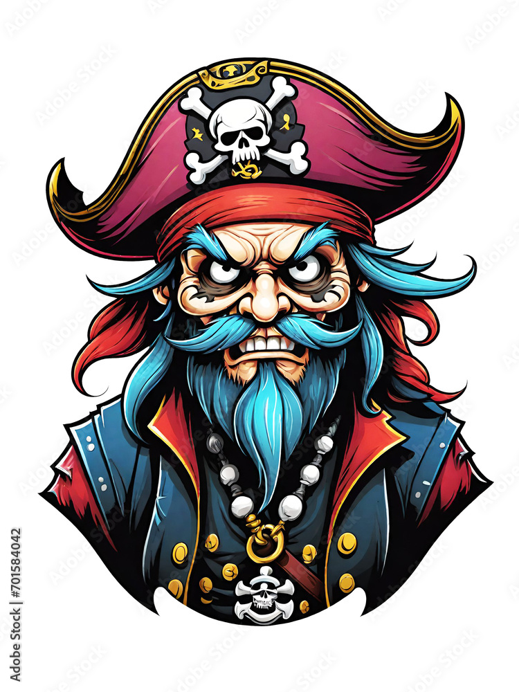 Fototapeta premium Pirate cartoon character design illustration on transparent background