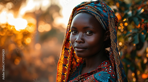 African woman with colorful shawl on her head