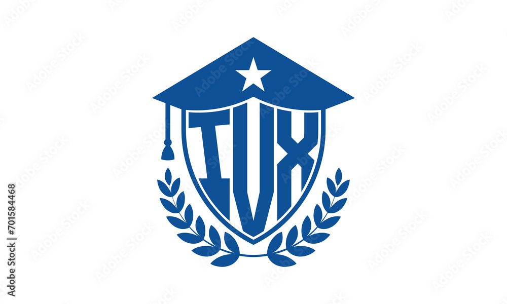 IVX three letter iconic academic logo design vector template. monogram, abstract, school, college, university, graduation cap symbol logo, shield, model, institute, educational, coaching canter, tech IVX three letter iconic academic logo design vector template. monogram, abstract, school, college, university, graduation cap symbol logo, shield, model, institute, educational, coaching canter, tech