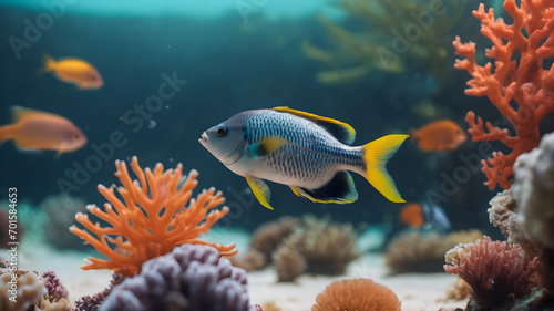 Artifical Intelligence generated under water scene illustration. underwater background. AI generated image, ai