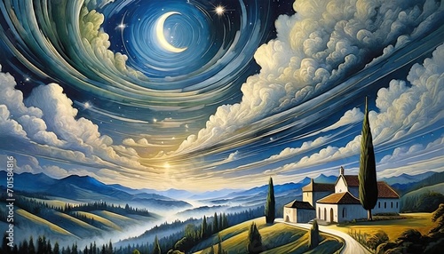 An abstract painting of the night sky