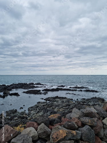  This is a Jeju Island beach with basalt rocks. © binimin