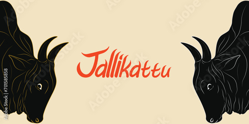 jallikattu bull line art design for banner, poster, card.