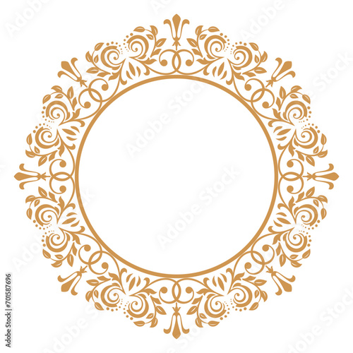 Decorative frame Elegant vector element for design in Eastern style, place for text. Floral golden and white border. Lace illustration for invitations and greeting cards.