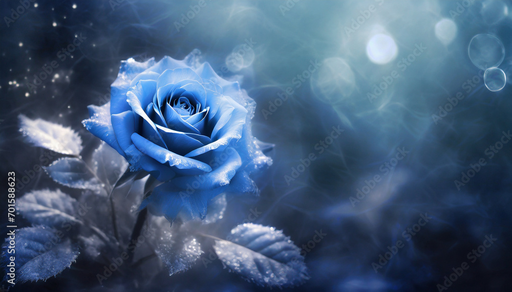 Niebieska róża, piękny kwiat w szronie, generative ai - obrazy, fototapety, plakaty 