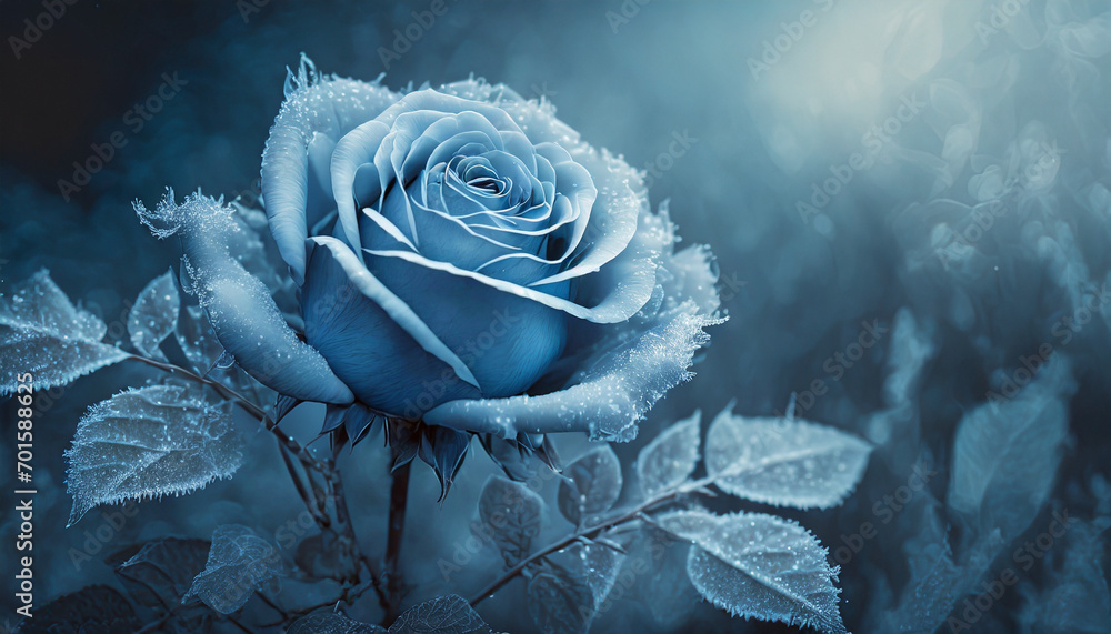 Niebieska róża, piękny kwiat w szronie, generative ai - obrazy, fototapety, plakaty 
