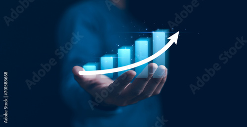 2024 Business growth, boost up business or success concept, Business growth, investment profit increase, growing sales and revenue, progress or development concept, arrow graph future growth plan photo