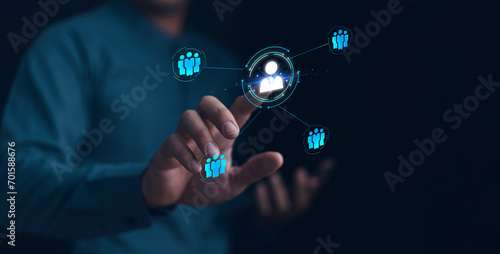 Human resources concept, Businessman touching virtual interface,Customer network relationship management concept, HR , Management and recruitment and employees selection.