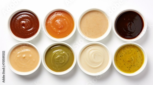 Various sauces in bowl on white background