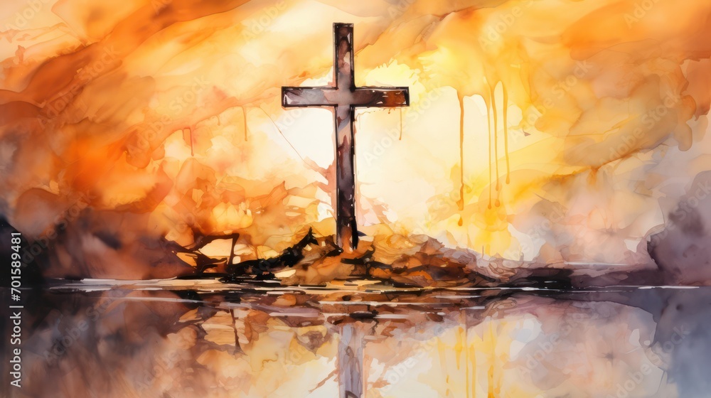 Painting of the Cross in Golden Lights
