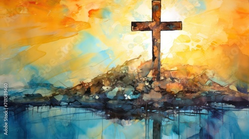 Painting of the Cross in Golden Lights