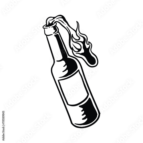 black and white monochrome molotov vector cartoon illustration