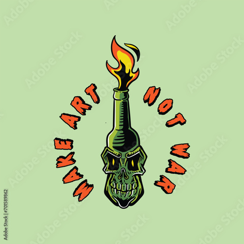 skull face molotov vector cartoon illustration