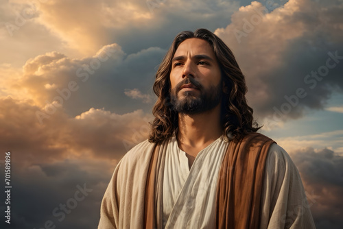 A portrait of Jesus Christ with a gloriously background