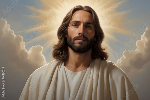 A portrait of Jesus Christ with gloriness