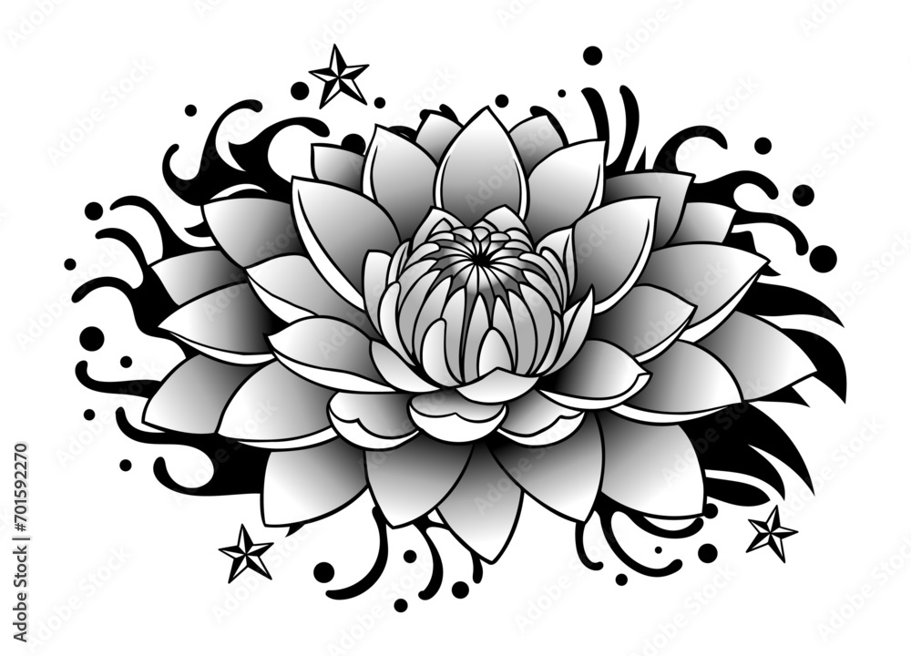 Lotus Traditional Japanese Flash Tattoo Design