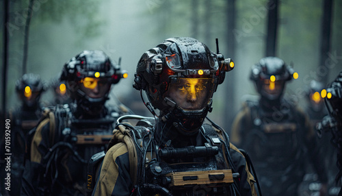 skeleton Robots with advanced heat-resistant armor, moving close to fire lines to tackle intense flames that are hazardous for human firefighters