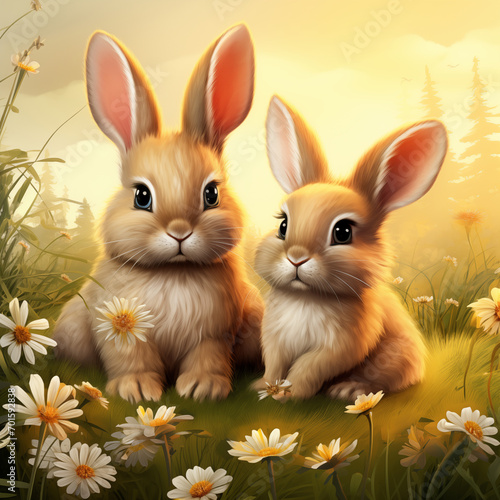two rabbits in the field