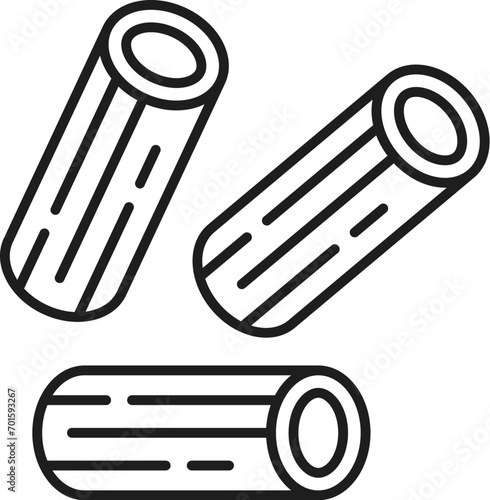 Raw italian Rigatoni pasta isolated thin line icon. Vector rigatoni food, healthy natural food of Italian cuisine, rigatone marinara