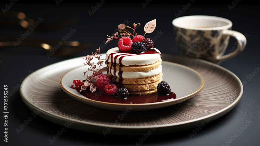 Cake topping berry on white plate. Cake topping berry on white plate.