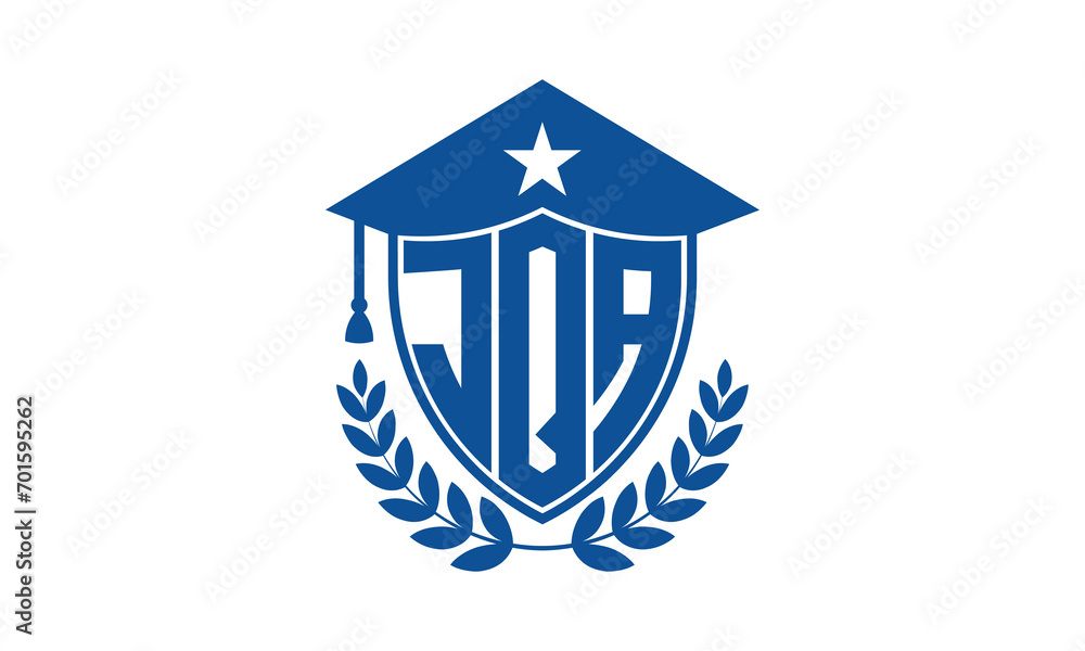 JQA three letter iconic academic logo design vector template. monogram, abstract, school, college, university, graduation cap symbol logo, shield, model, institute, educational, coaching canter, tech JQA three letter iconic academic logo design vector template. monogram, abstract, school, college, university, graduation cap symbol logo, shield, model, institute, educational, coaching canter, tech