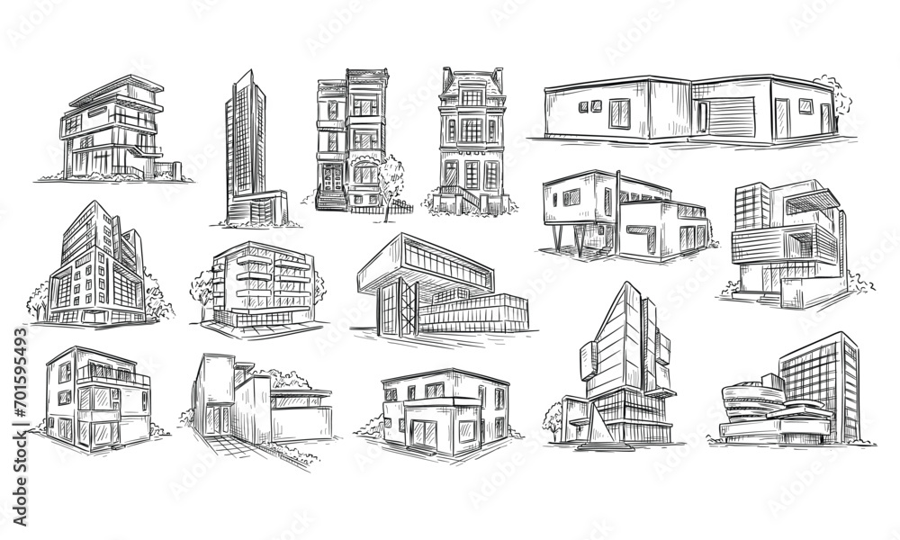 city buildings handdrawn collection