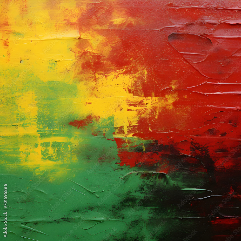 Canvas with red yellow and green paint texture. A Juneteenth and African American History Month background. 