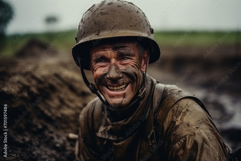 Soldier of the World War II in a helmet in the field Soldier of the World War II in a helmet in the field
