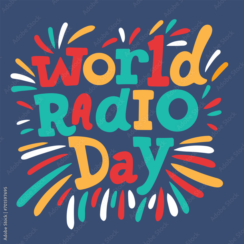 Fototapeta premium World Radio Day text banner. Handwriting text World Radio Day. Hand drawn vector art