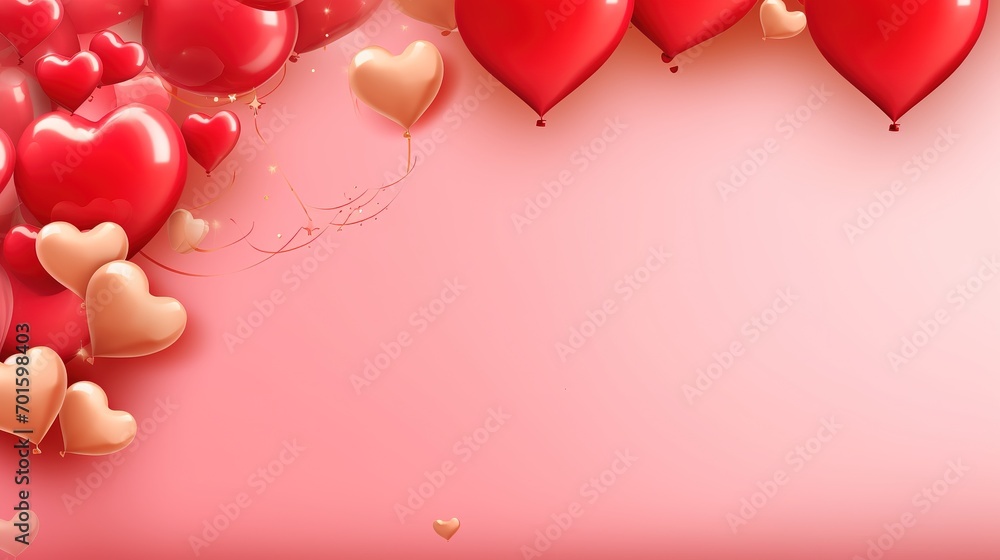 Happy Valentines Day banner with 3d red heart balloons, gold metal ...